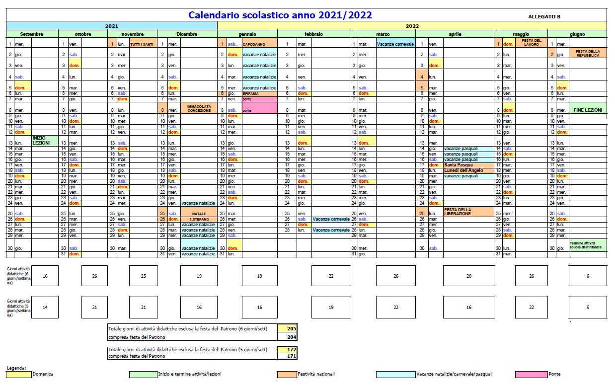 2021 calendario scolastico