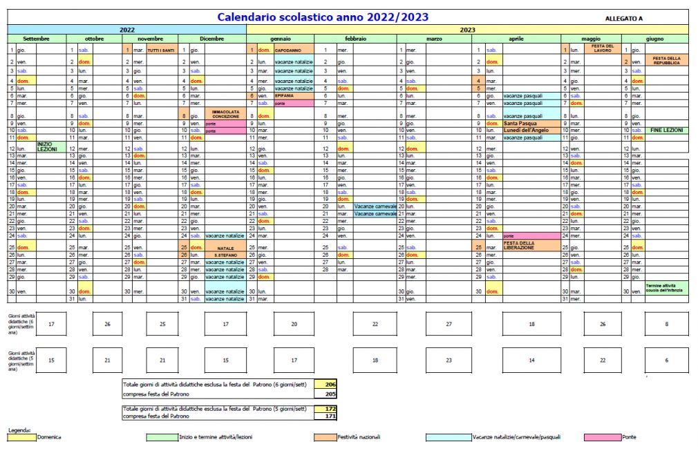 Calendario Scolastico 2022-2023